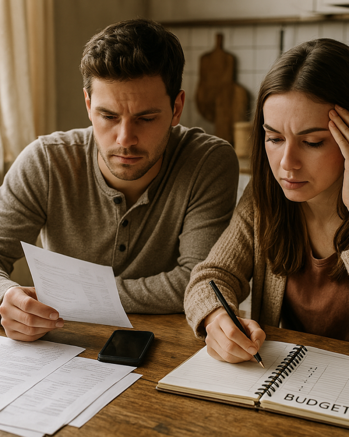 Couple looking over their family budget