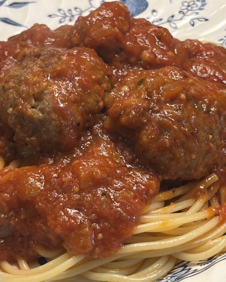 Homemade spaghetti and meatballs on a plate