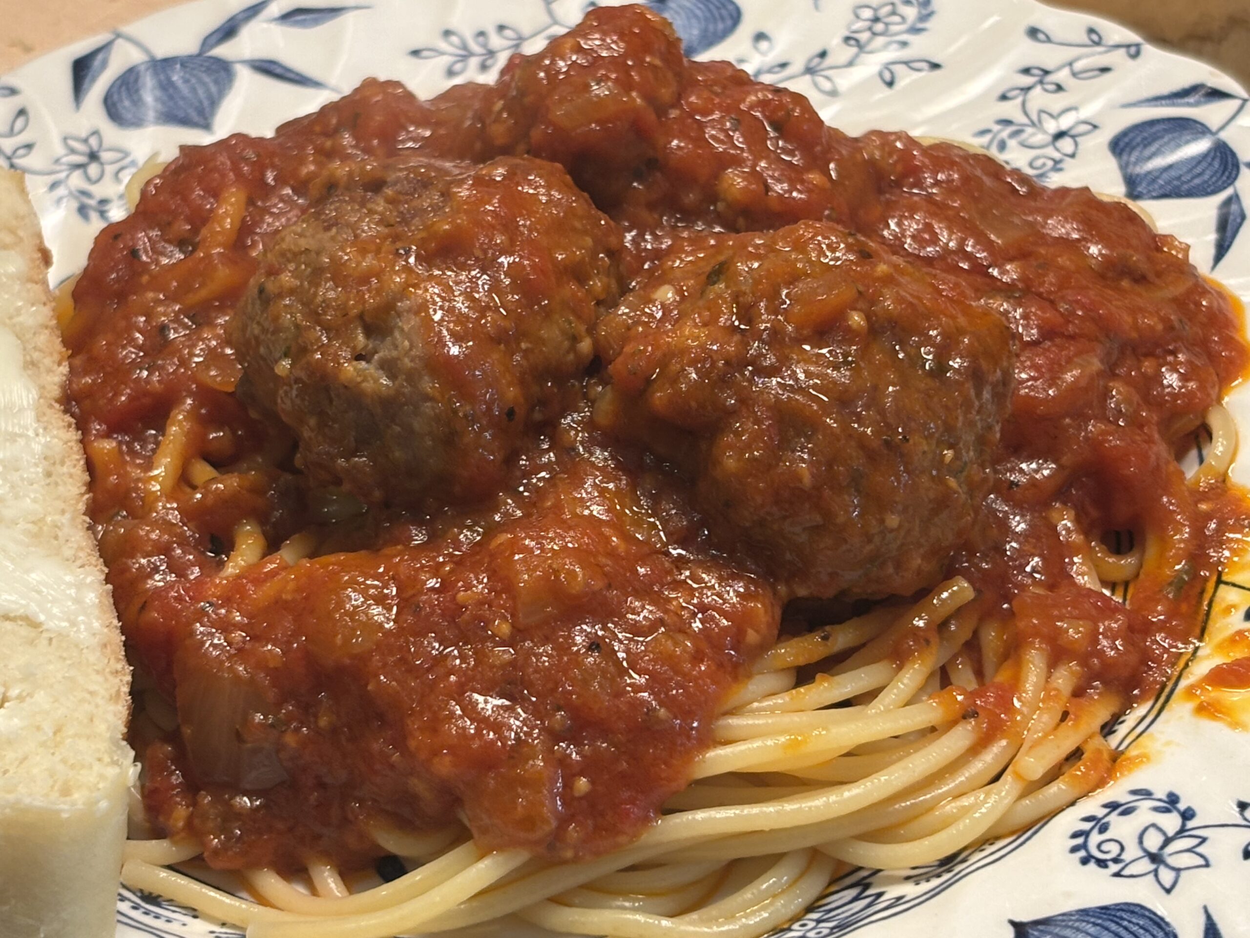 Homemade spaghetti and meatballs on a plate