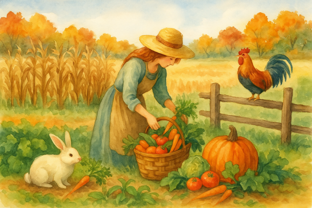 Image of woman gathering fall produce for her pantry