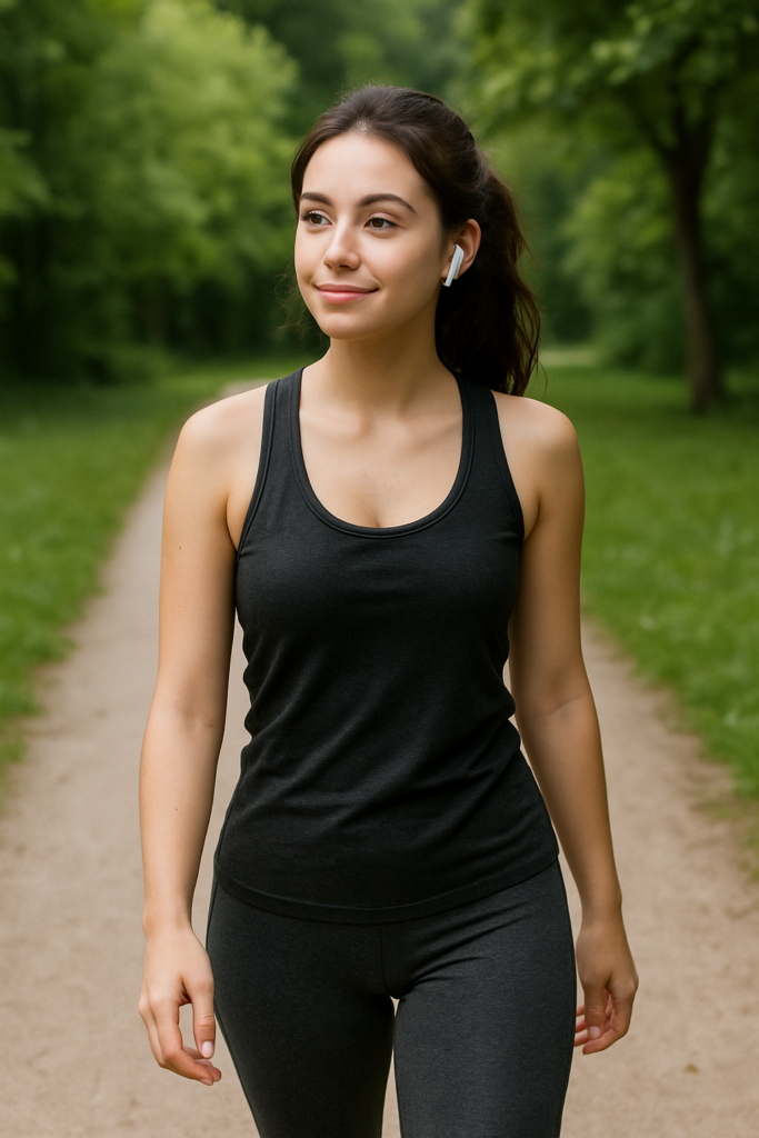 A woman out on a walk taking action to meet her exercise walking goal 