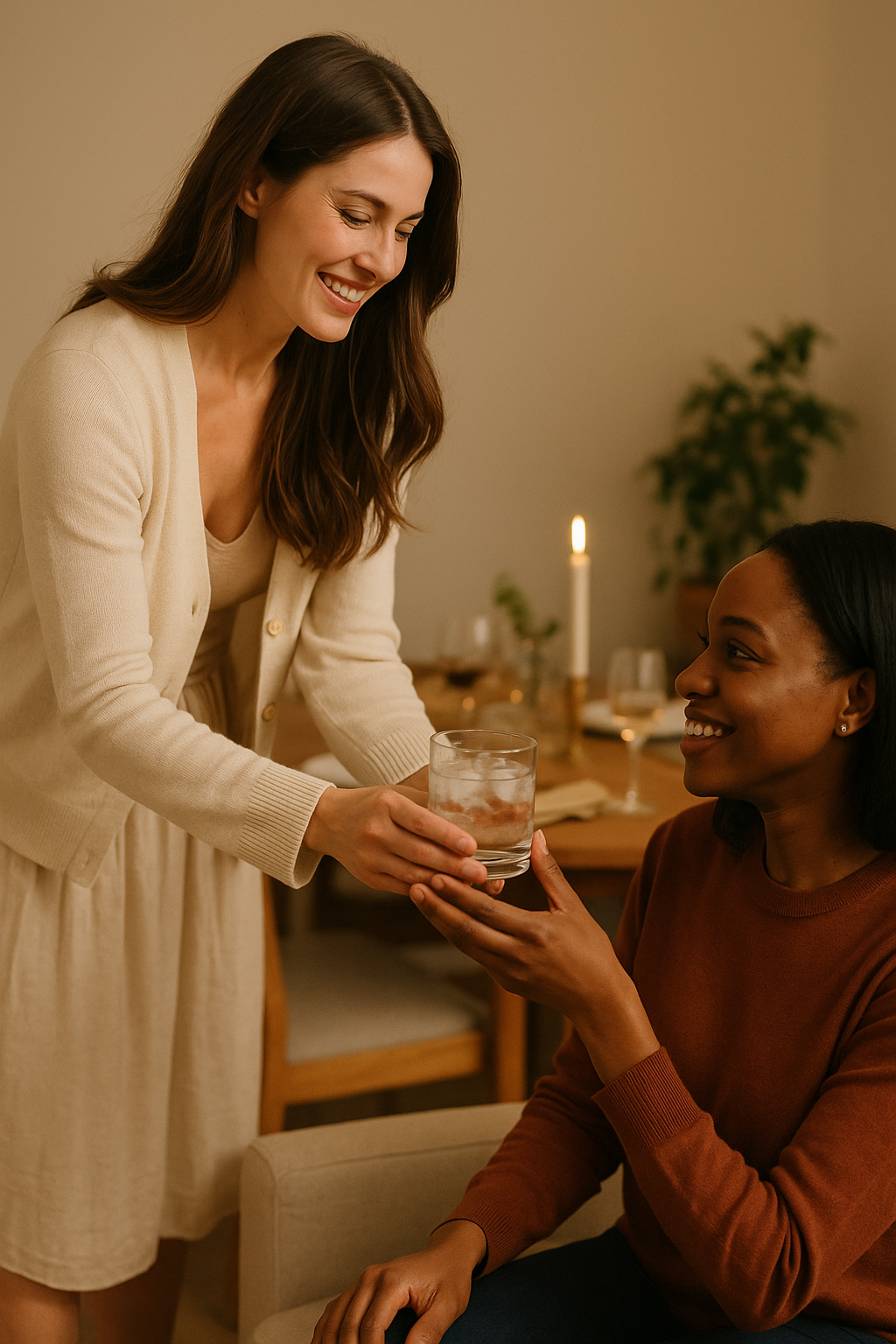 Image of a woman giving a guest a drink