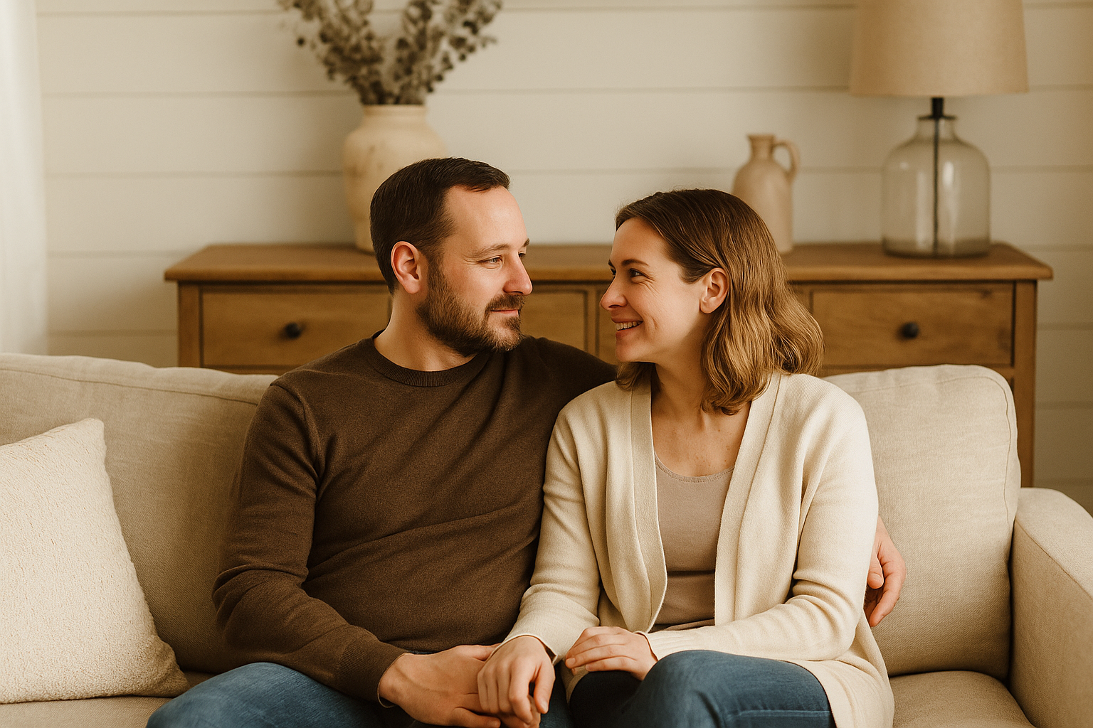 Image of couple relaxed and working together