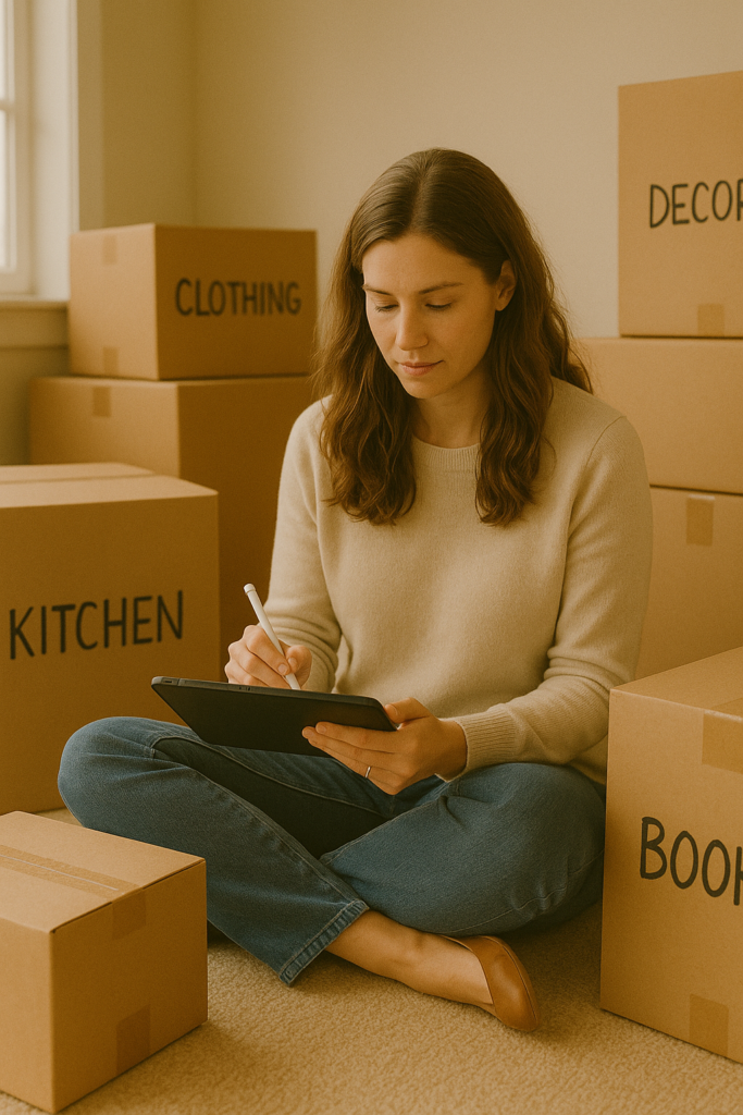 Image of woman going through steps to get rid of clutter in her home
