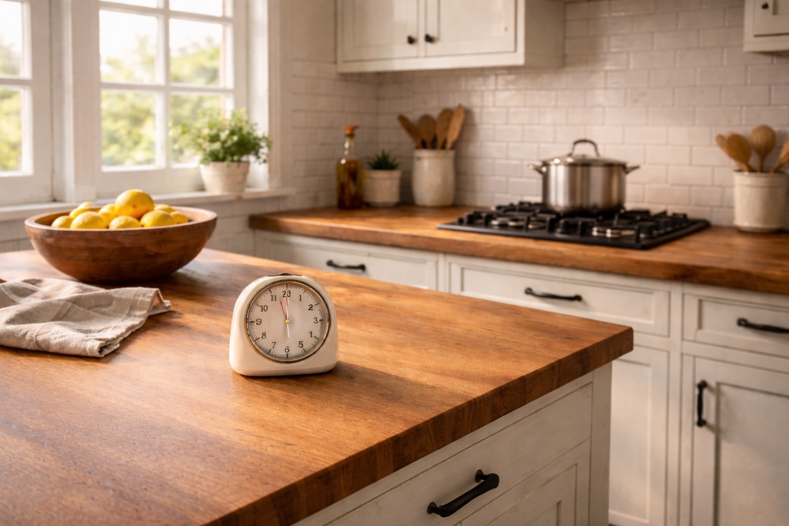 Image of 20 minute timer for a daily reset in a farmhouse kitchen