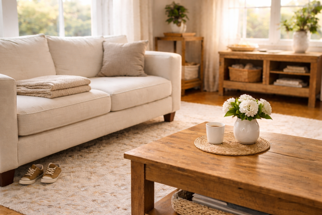 Image of a living room after a daily reset 