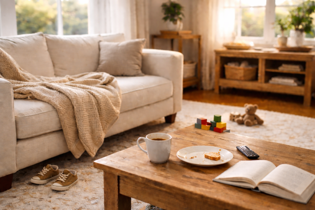 Image of living room needing a reset 