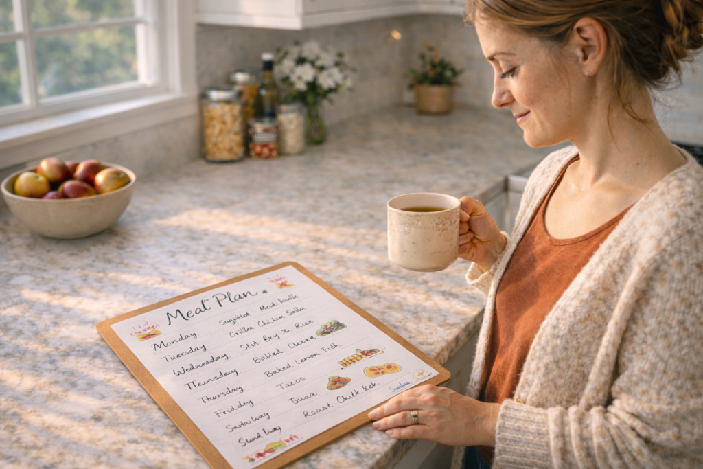 Image of woman going through her meal plan 