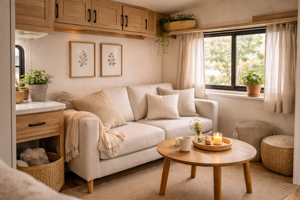 Cozy RV touches in the living room