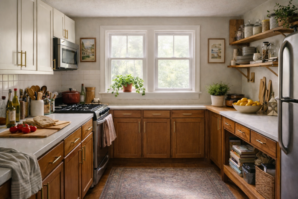 Cozy eclectic kitchen from a well-run home