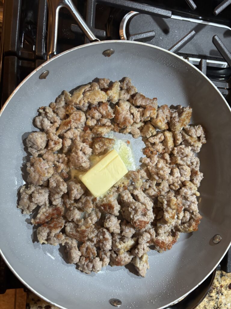 Browning pork sausage for country gravy