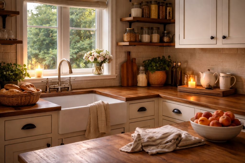 A calm peaceful kitchen ready to care for the family’s needs 