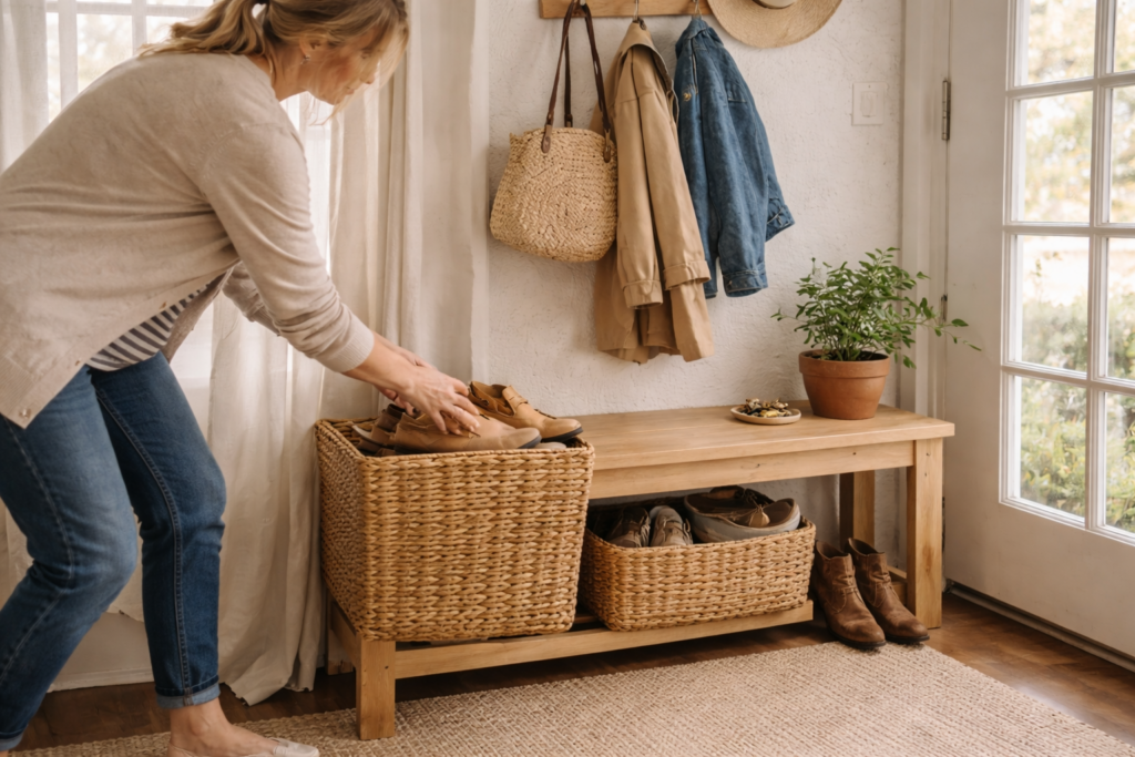 Homemaker putting shoes away 