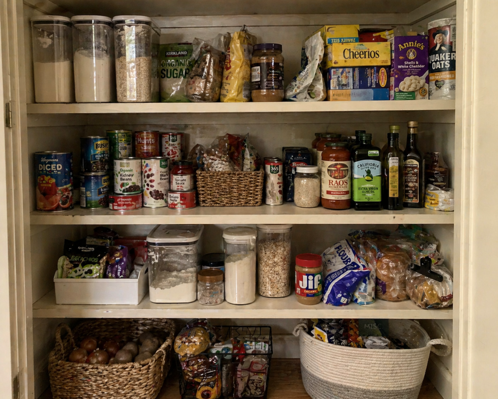 Real life pantry using a grocery list system 