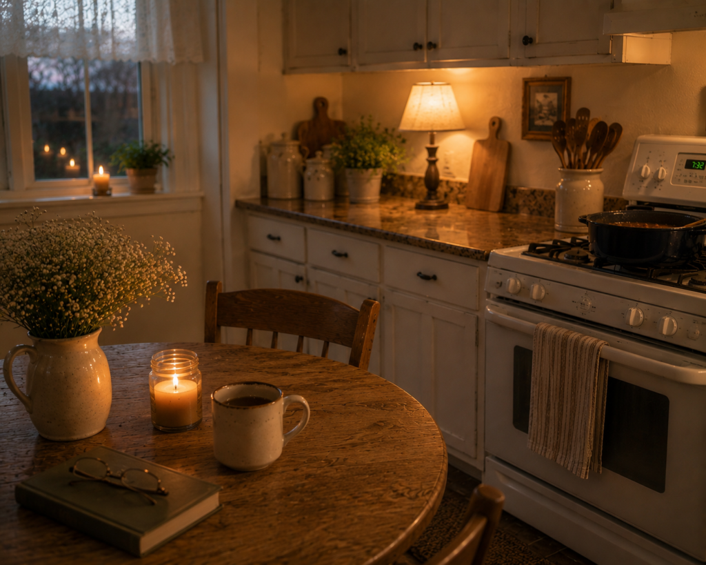 Image of A calm modest kitchen where simple kitchen habits make dinner easier every night 