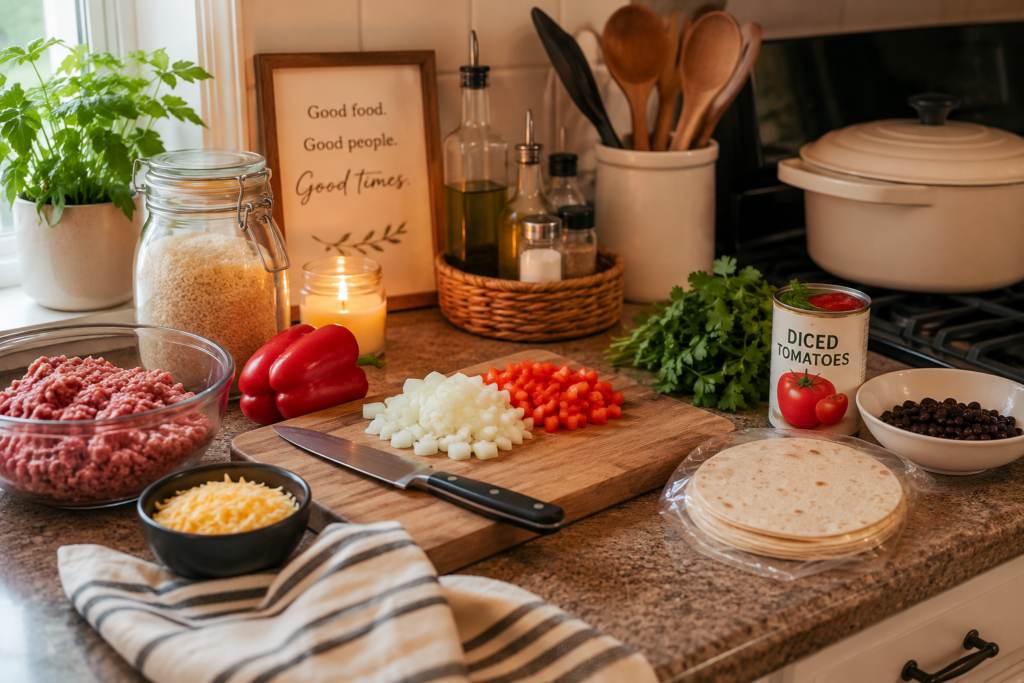 Ingredients set out ready to be made into dinner 