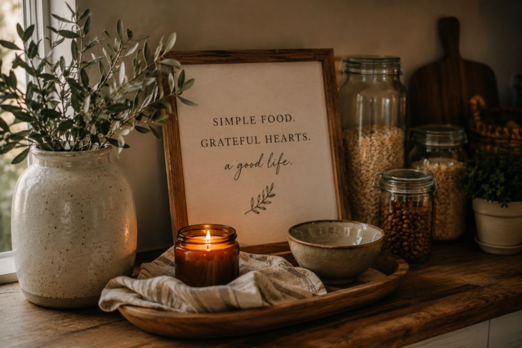A simple kitchen greenery vignette 