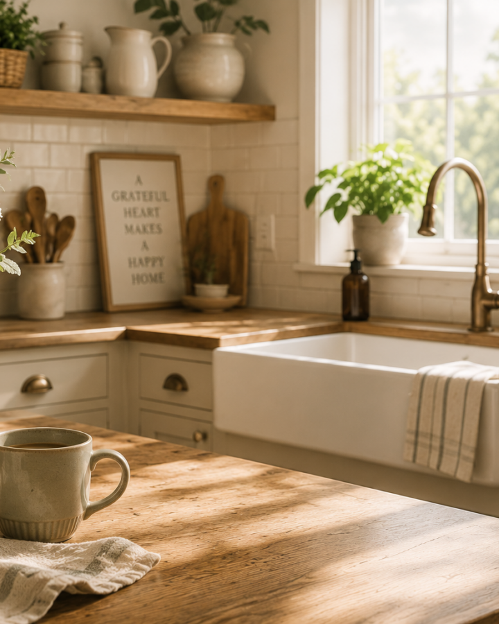 Calm clean kitchen