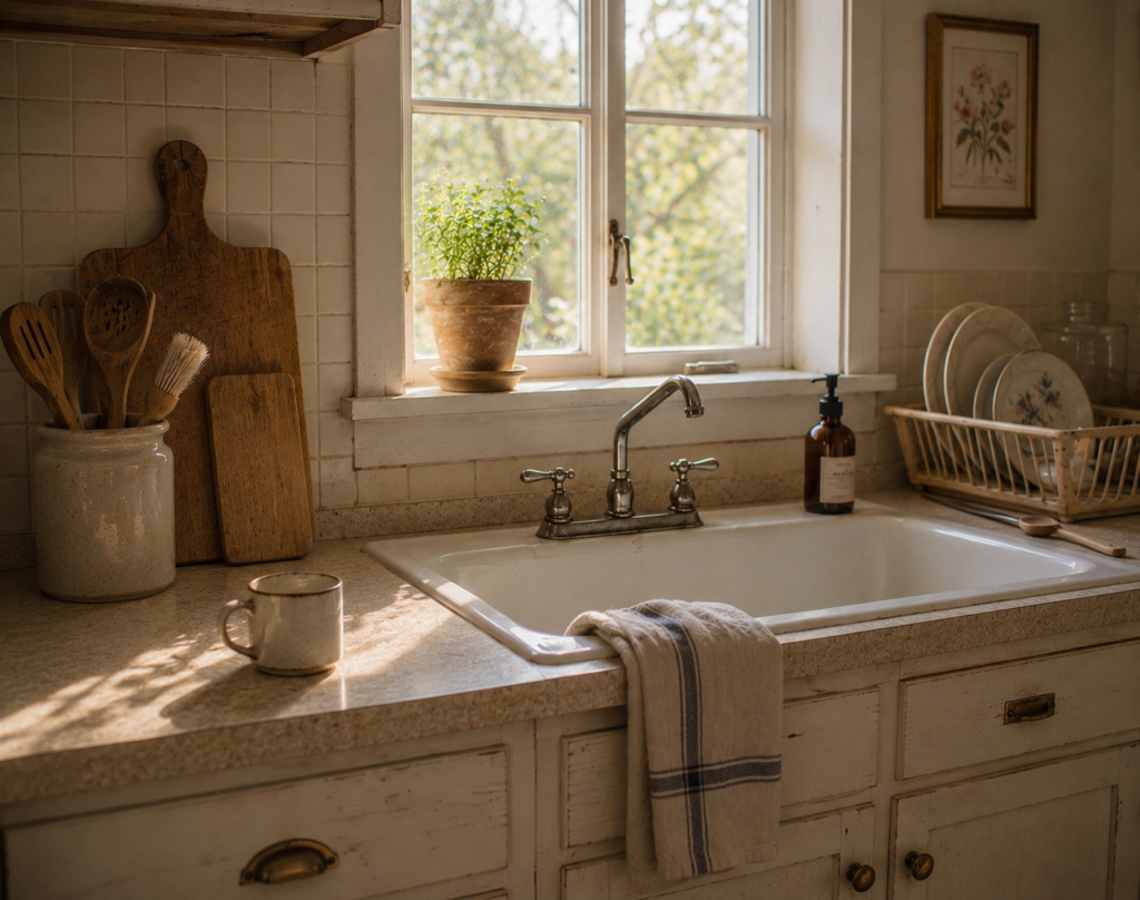 Worn kitchen but cared for 