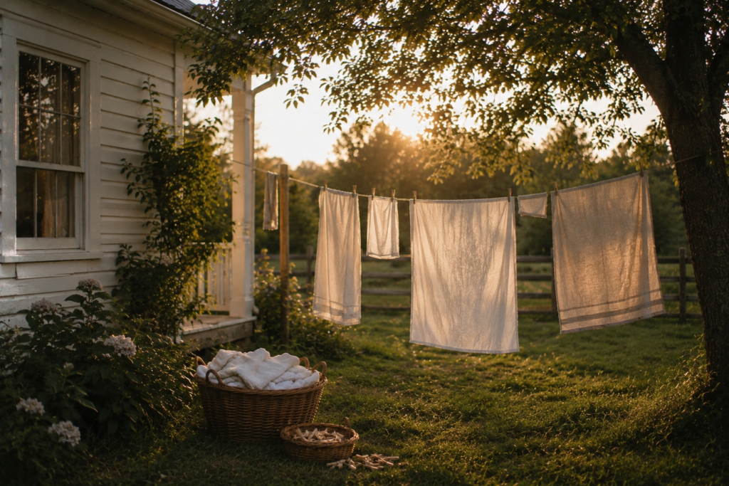 Clothesline with linens 