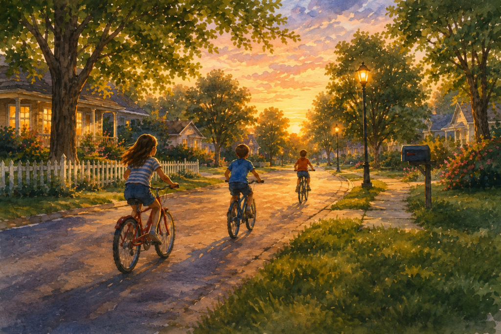 Kids riding bikes in summer freedom 