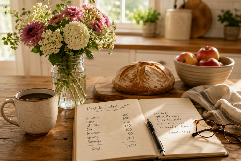 Image of a beautiful kitchen with a monthly Bridget book out 