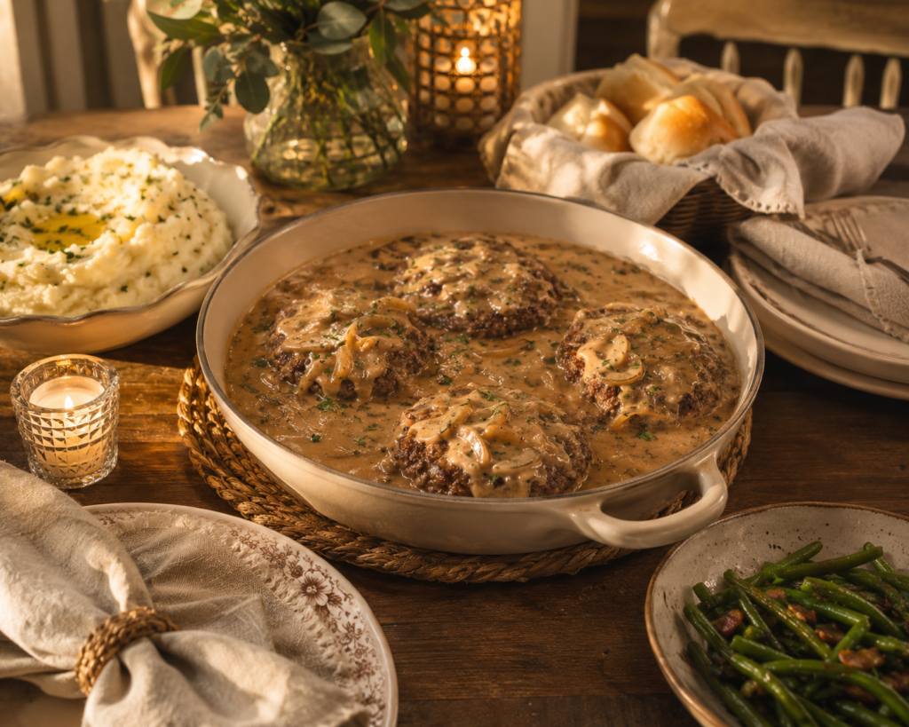Lifestyle image of Salisbury steak dinner