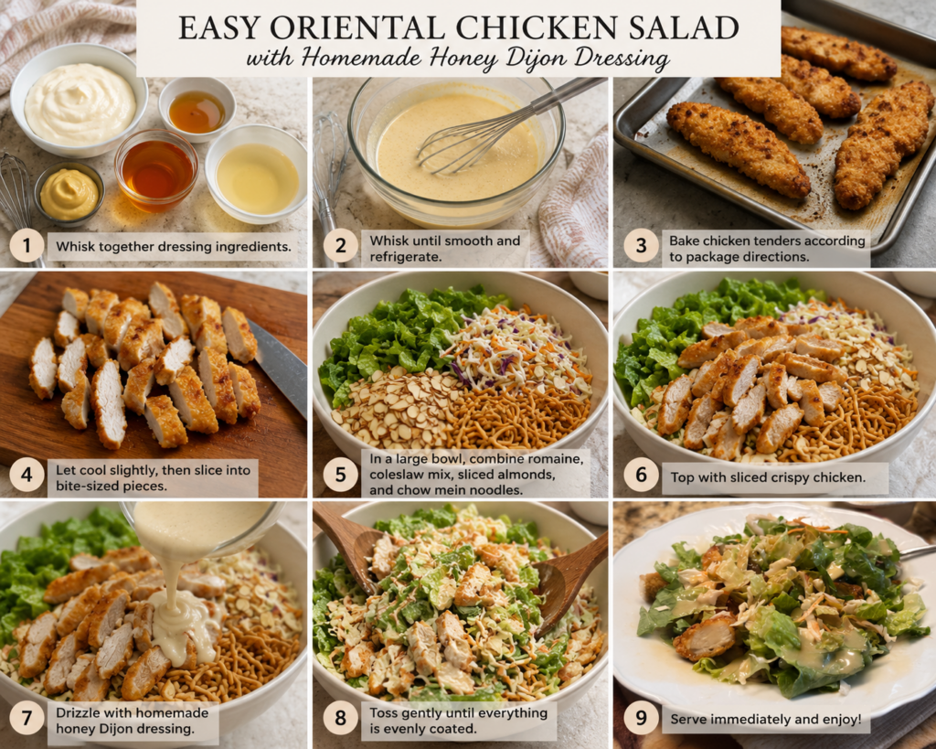 Easy oriental chicken salad with homemade honey Dijon dressing process kitchen shots