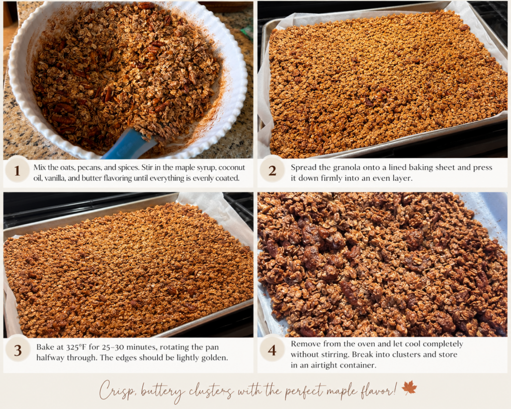Kitchen process shots making maple pecan granola 