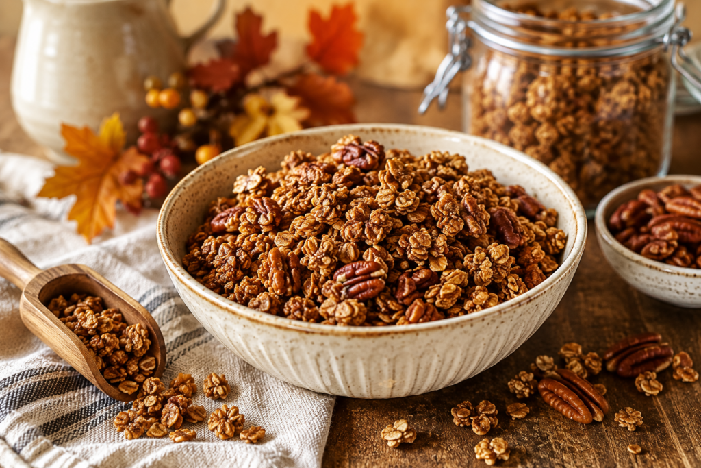 Homemade maple pecan harvest granola for fall