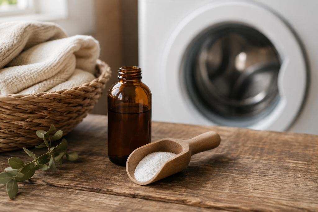 Natural laundry detergent use in a laundry room