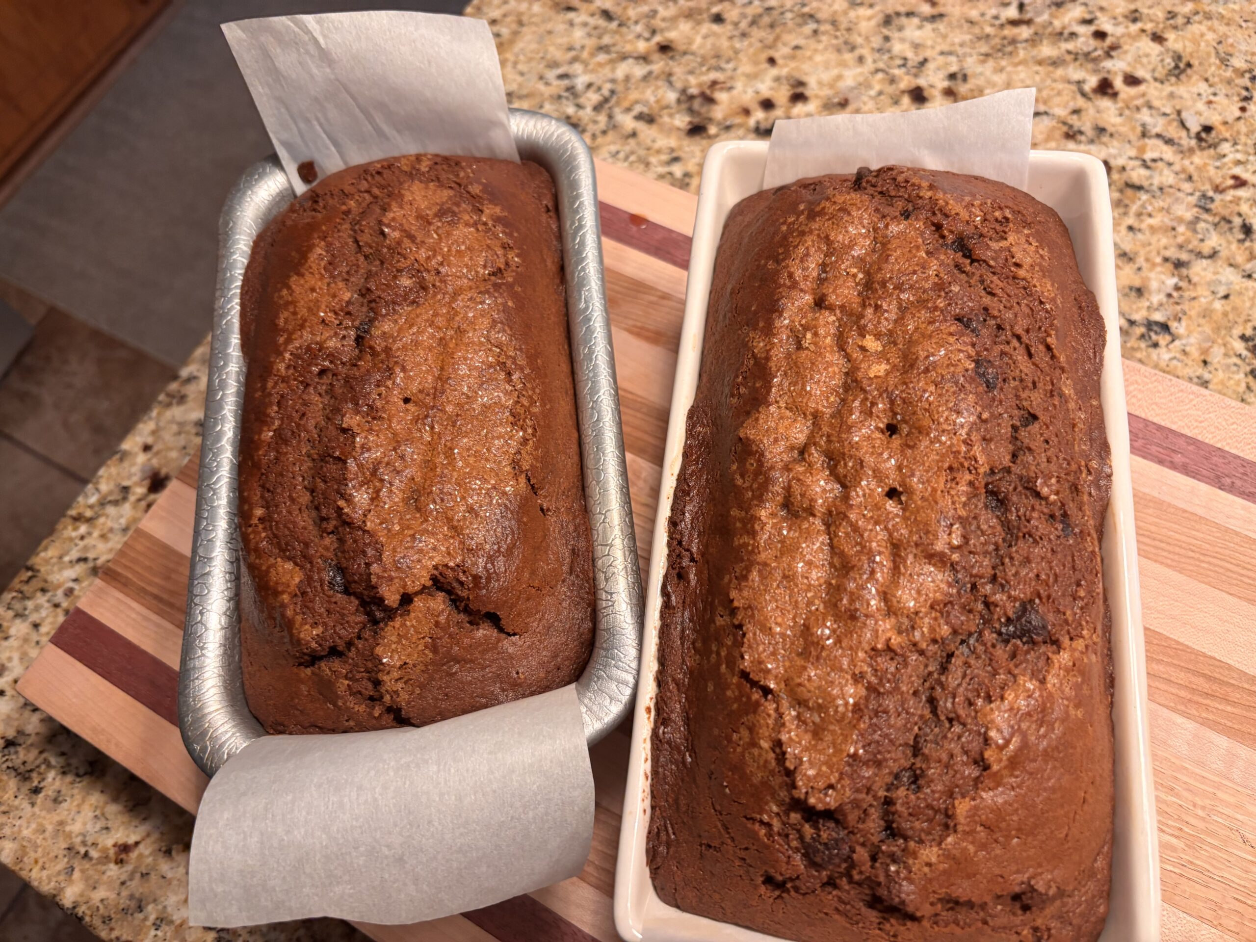 2 loaves of chocolate chip pumpkin bread