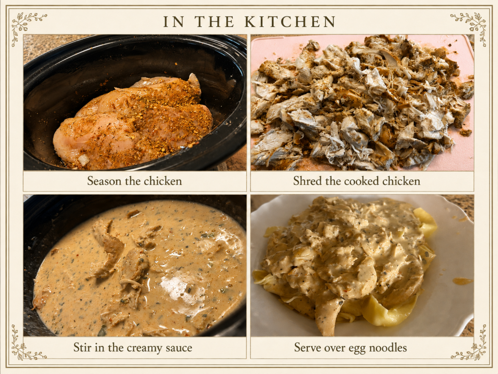 Kitchen process shots for creamy crock pot chicken
