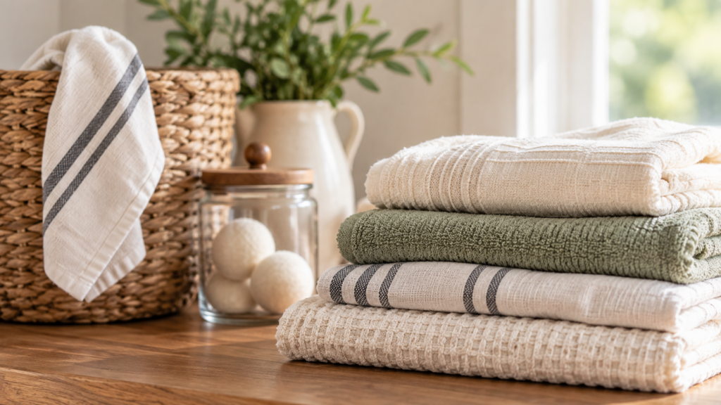 Laundry vignette that portrays using a clothes dryer 