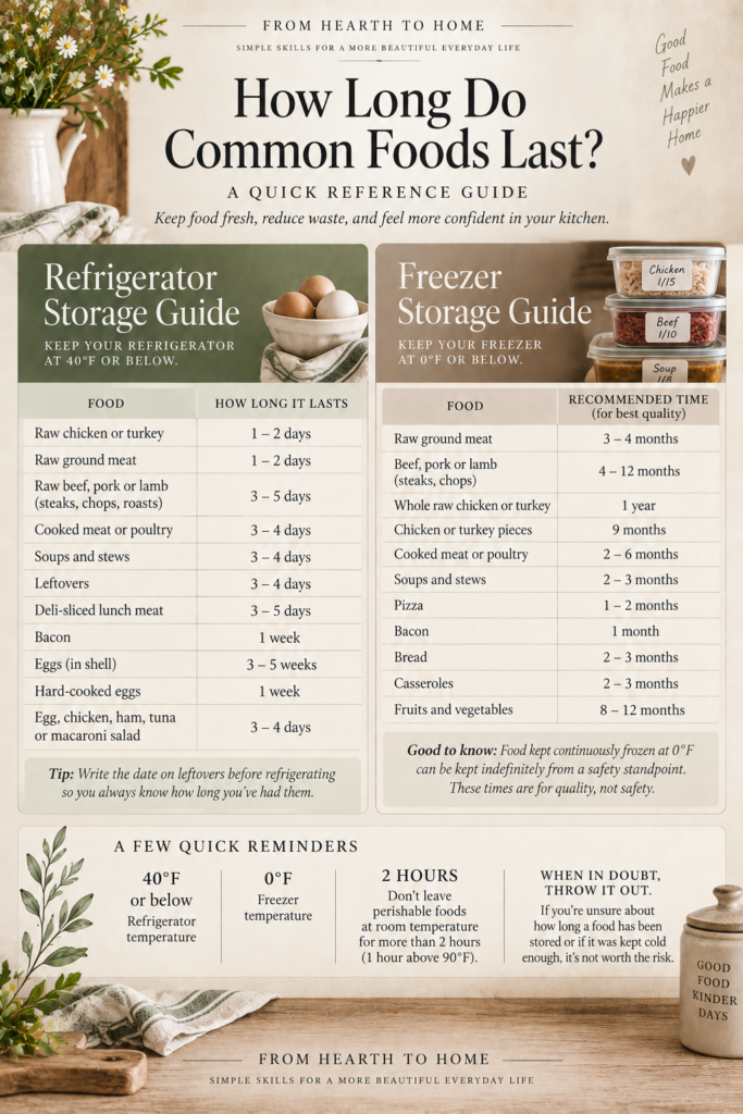 Refrigerator and freezer storage guide chart