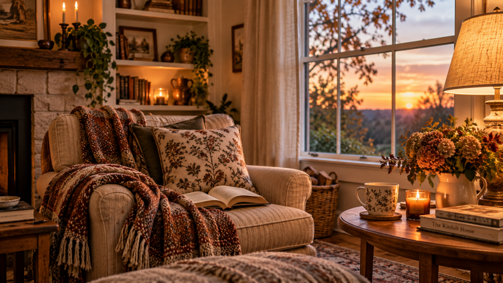 A beautiful comfortable living room set up for the coming fall days