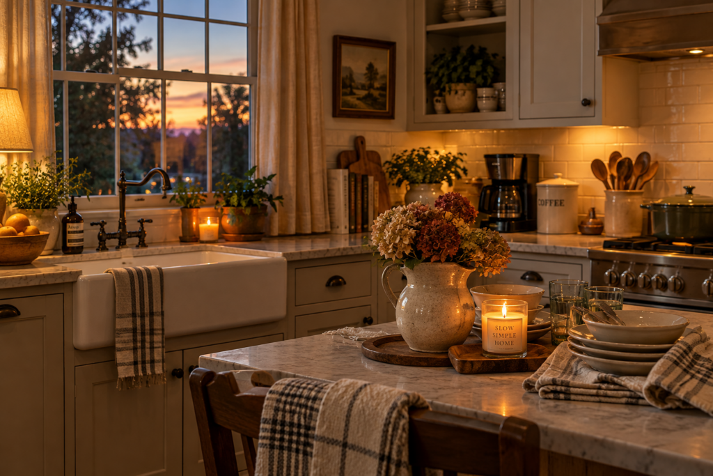 Cozy kitchen at the end of a fall day