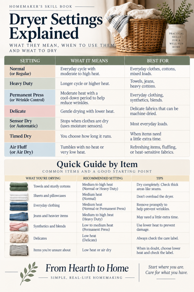 Dryer setting chart 