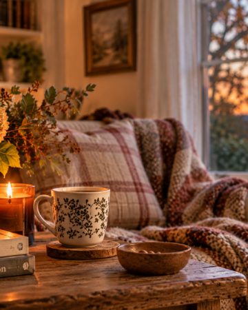 Cozy living room set up for the shorter fall days