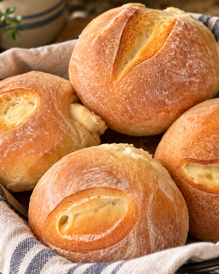 Basket of homemade Italian semolina rolls