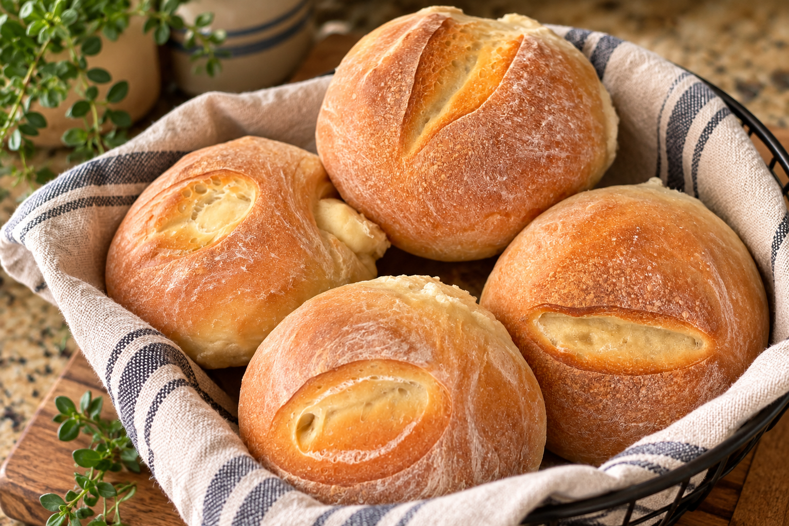 Basket of homemade Italian semolina rolls