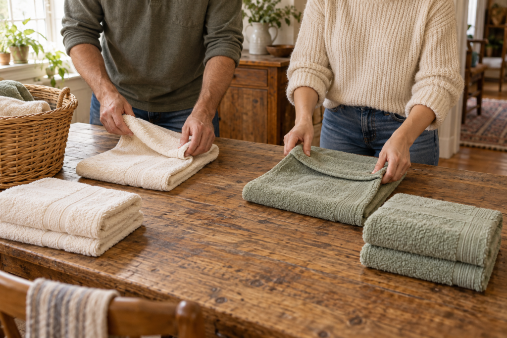 Towels being folded