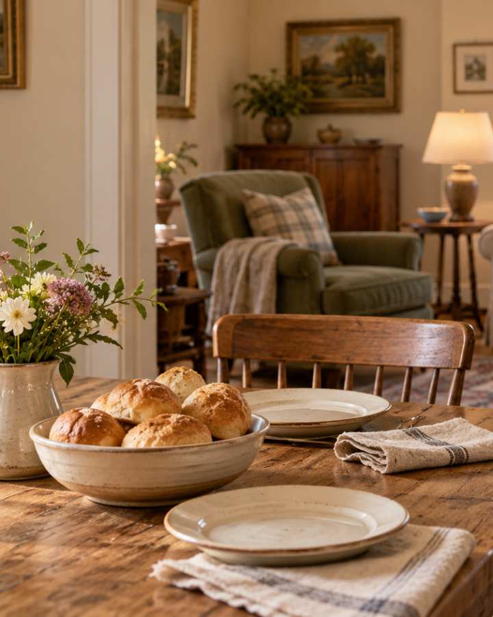 Calm cozy home put together with a homemakers wisdom