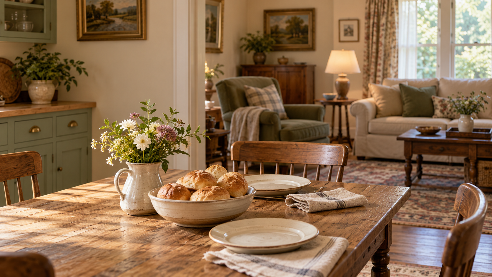 Calm cozy home put together with a homemakers wisdom