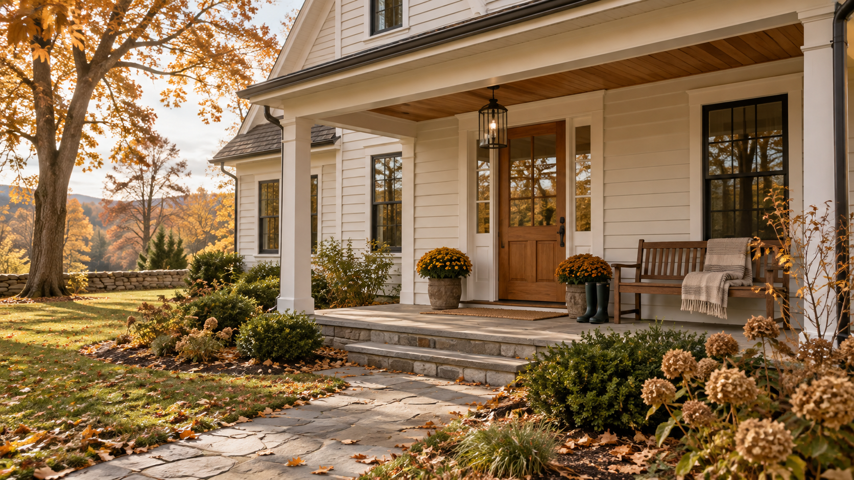 A beautiful fall home on a fall day before winter
