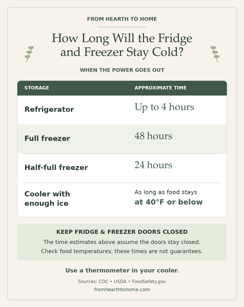 How long will the fridge and freezer stay cold after power outage
