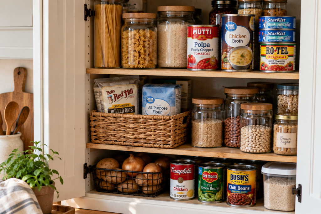 Image of stocked pantry so you can always make dinner 