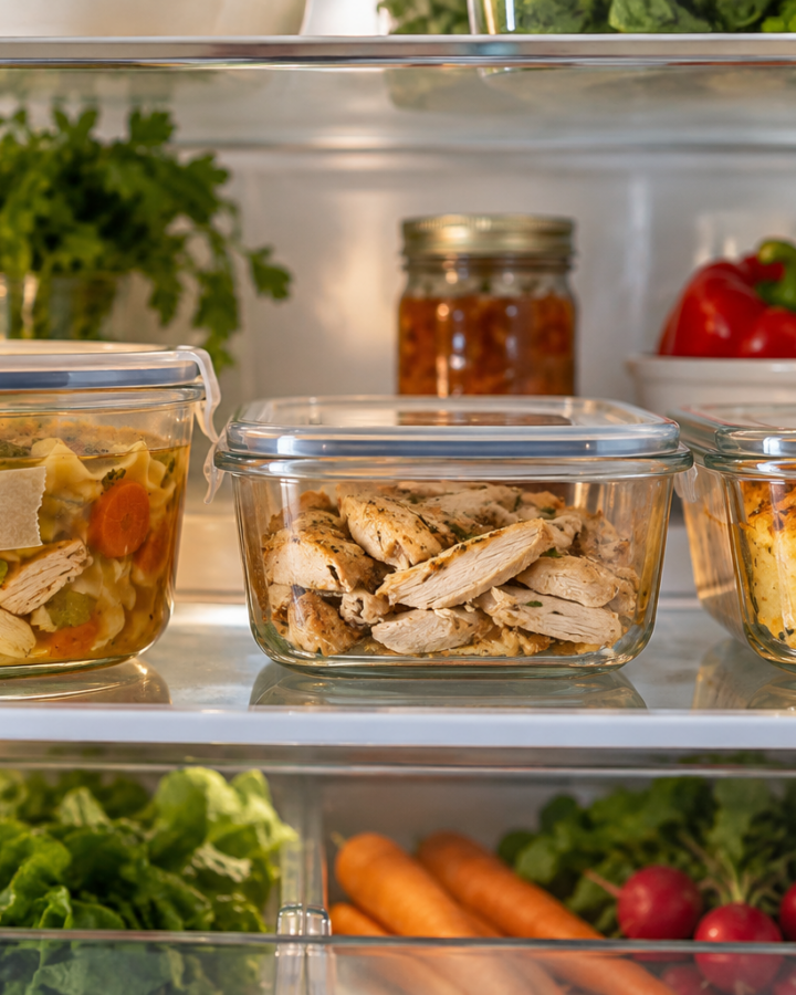 Refrigerator image with leftovers in containers