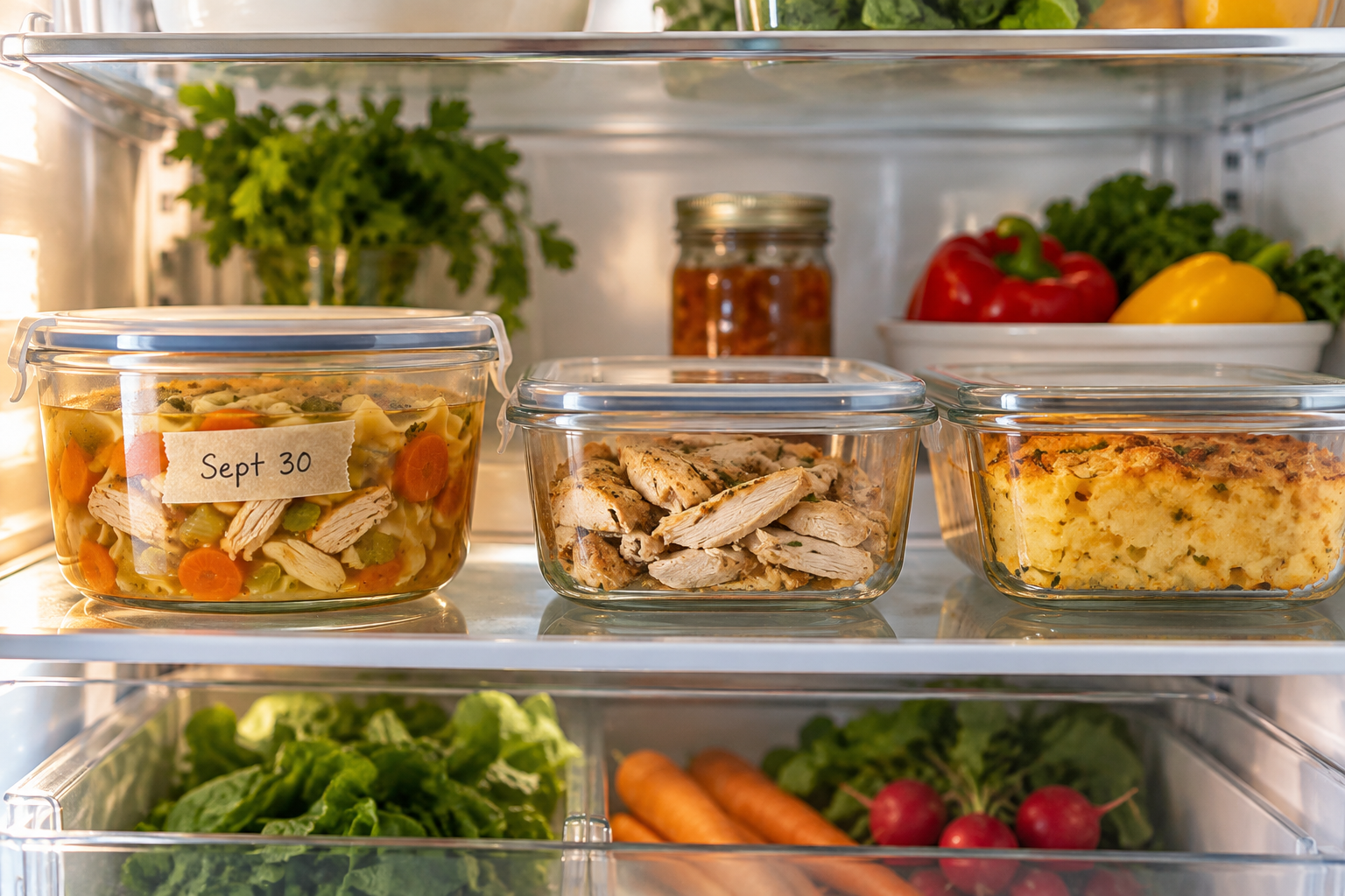 Refrigerator image with leftovers in containers